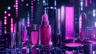 炫彩霓虹下的精美化妆品