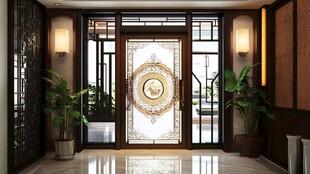 中式豪华入户门室内景致