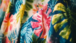 热带花卉图案多彩布料