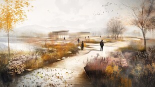 秋日湖畔漫步的惬意风景