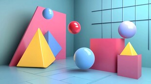 多彩几何立体的空间场景