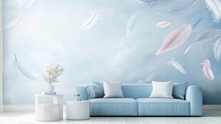 梦幻羽毛背景的清新客厅