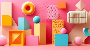 多彩立体几何元素创意场景