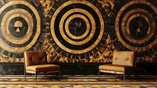 奢华几何墙面前的舒适座椅