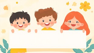 孩子们手持空白横幅画面