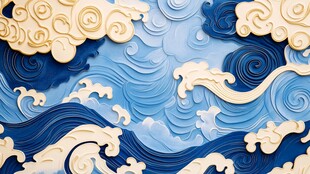 中式海浪祥云浮雕艺术图案