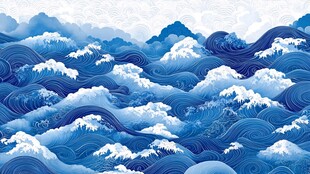 中式海浪图案 典雅蓝白风