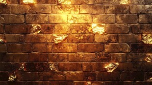 闪耀的金色砖墙纹理