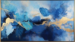 蓝金抽象艺术流体画作