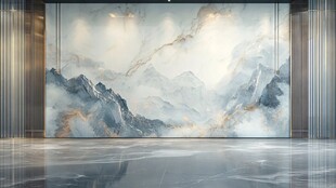 中式山水大理石玄关背景墙