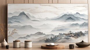 中式山水装饰画 雅致茶室风