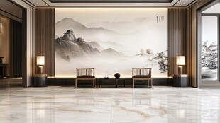 中式客厅山水壁画大气空间
