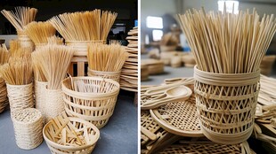 手工竹编工艺品展示