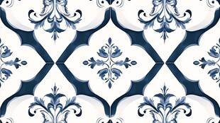 蓝白花卉几何图案瓷砖纹理