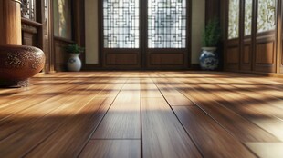 中式厅堂木地板阳光洒落