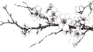 手绘桃花枝线条艺术图