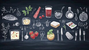 黑板上的手绘美食与调料