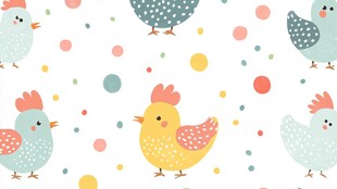 可爱小鸡与彩色圆点图案