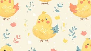 可爱小黄鸡花卉图案背景
