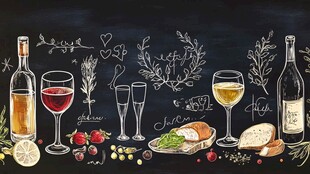 黑板上的美酒美食插画