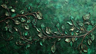 复古绿底枝叶浮雕纹理