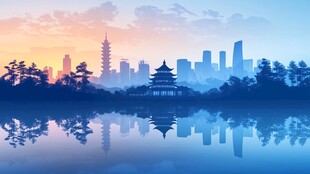 湖畔城市剪影 绝美天际线