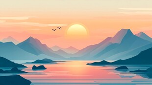 夕阳下的山水诗意画卷