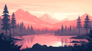 黄昏湖畔山林美景