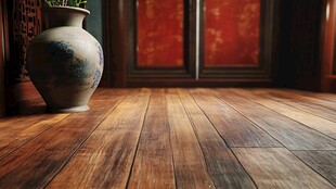 中式室内古朴花瓶木地板
