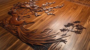 中式木雕地板 树花精美图案