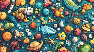 海洋奇幻生物多彩插画