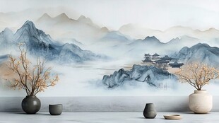 中式山水背景墙装饰摆件
