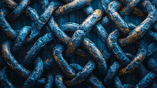 锈蚀铁链的紧密交织画面