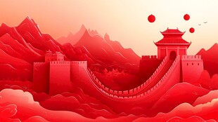 壮丽长城映于绯红天地间