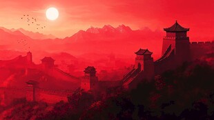 夕阳下的壮美长城景观