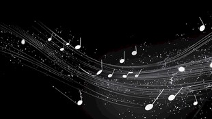 动感音符在黑色背景中舞动