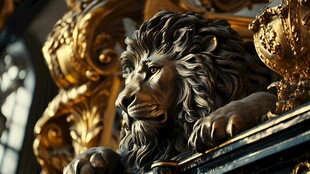奢华金雕雄狮雕塑细节