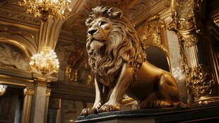 奢华宫殿中的金色雄狮雕像