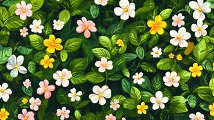 缤纷花卉绿叶背景图