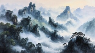 云雾缭绕的壮美山峦景观