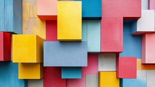 多彩立体方块墙面艺术