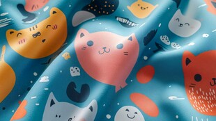 可爱猫咪图案的蓝色布料