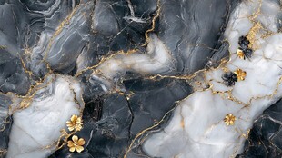 奢华大理石纹配金色小花