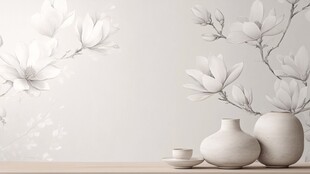 中式素雅花瓶与花卉背景