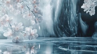 梦幻樱花与流动水幕景观