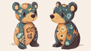 可爱花纹小熊插画