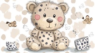 可爱斑点小熊玩偶插画