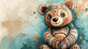 彩色花纹小熊插画