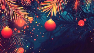 圣诞松枝与红色装饰球