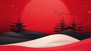 红色月夜下的山林景致